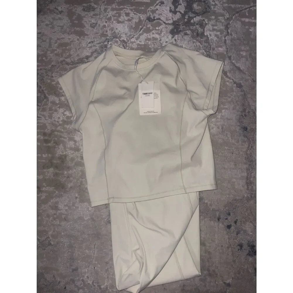 Cream High-Waist Flare Yoga Pants
